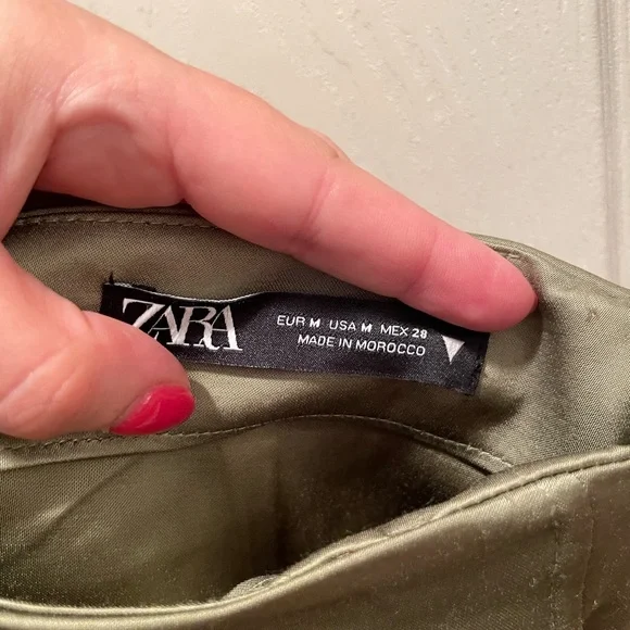 ZARA Wide Leg Green Satin Pants - Picture 10 of 11